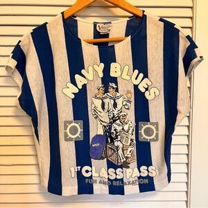 Navy Blues Striped Crop Top - Navy & White,  Vintage Navy Sailor